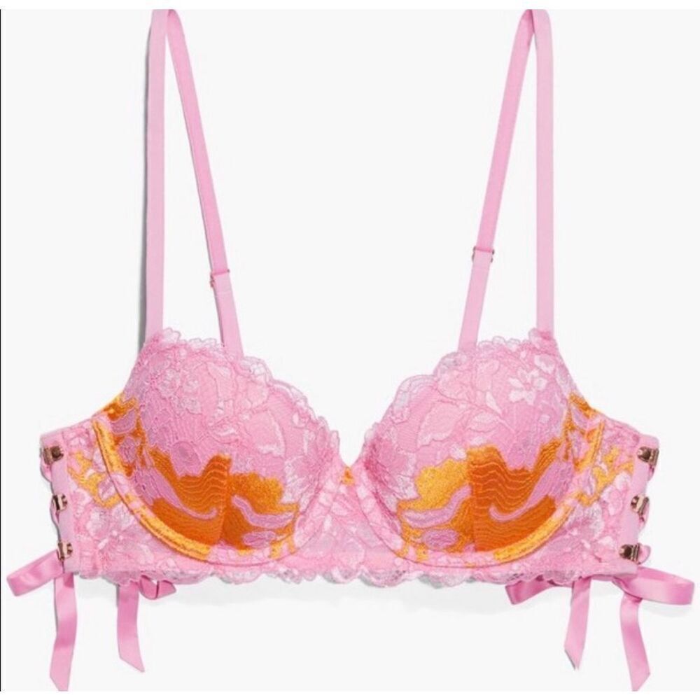 Savage x‎ Fenty LACE'D UP PADDED LOW BALCONETTE BRA size 32D Pink